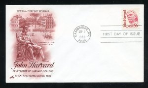 US 2190 56c Great Americans - John Harvard UA ArtCraft cachet FDC