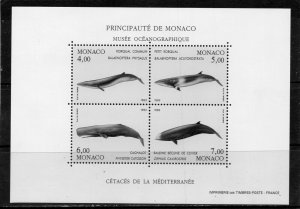 MONACO 1993 MARINE MAMMALS/WHALES SHEET OF 4 STAMPS MNH