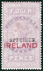 GB Ireland QV REVENUE Stamp 4d Lilac JUDICATURE *SPECIMEN* Mint MM WHITE21