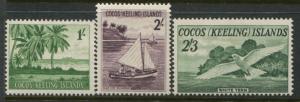 Cocos (Keeling) Islands 1963 1/, 2/, and 2/3d stamps mint o.g. hinged