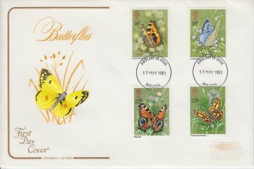 1981 Great Britain Butterflies (Scott 941-44) Cotswald FDC