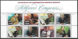 US #3339-44 Hollywood Composers. PB of 8 with header.