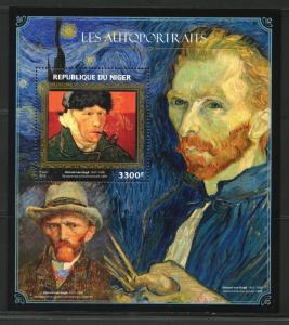 NIGER 2016 SELF PORTRAIT VINCENT van GOGH  PAINTINGS SOUVENIR SHEET MINT NH