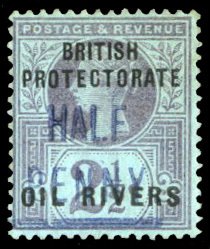 Niger Coast Protectorate #24 Cat$475, 1893 1/2p on 2 1/2p violet, lightly hinged