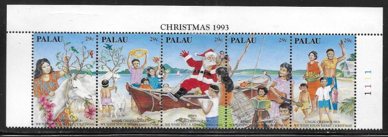 Palau 317 1993 Christmas Strip FOLDED Unused Hinged c.v $3 30% c.v.