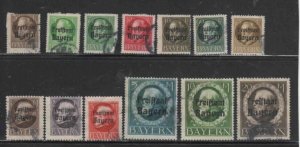 GERMAN STATE BAVARIA #193-205 1914 KING LUDWIG III F-VF USED