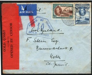 GOLD COAST Cover *Aboso* WW2 Air Mail RED LABEL Censor SWITZERLAND Uster W534a