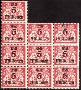 1923, Danzig, 5 million Mk, MNH block of 10, Sc 147, Mi 167