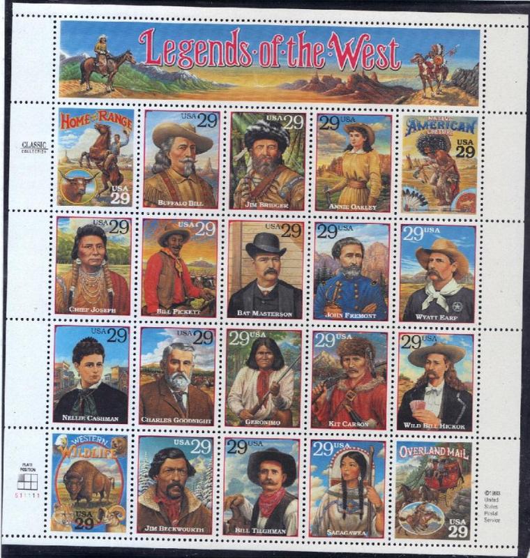 #2869a-t, \Legends of the West\ MNH (Sht-20) .29cent 