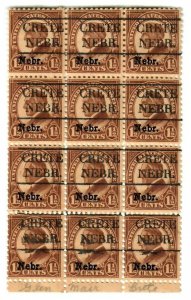 RARE Nebr.O/P Pre Canc.CRETE Nebr. Scott# 670 INK SMEAR Block of 12 MNHOG