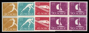 Norway #389-392 Cat$16.40+, 1961 Sports Federation, set in blocks of four, ne...