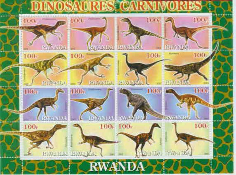 Rwanda 2001 Carnivorous Dinosaurs - Sheet of 16  Stamps 18A-060