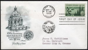 SC#1106 3¢ Minnesota Statehood Issue FDC: Artmaster (1957) Addressed