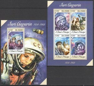 St1724 2013 S. Tome & Principe First Human In Space Yuri Gagarin 1Kb+1Bl Mnh