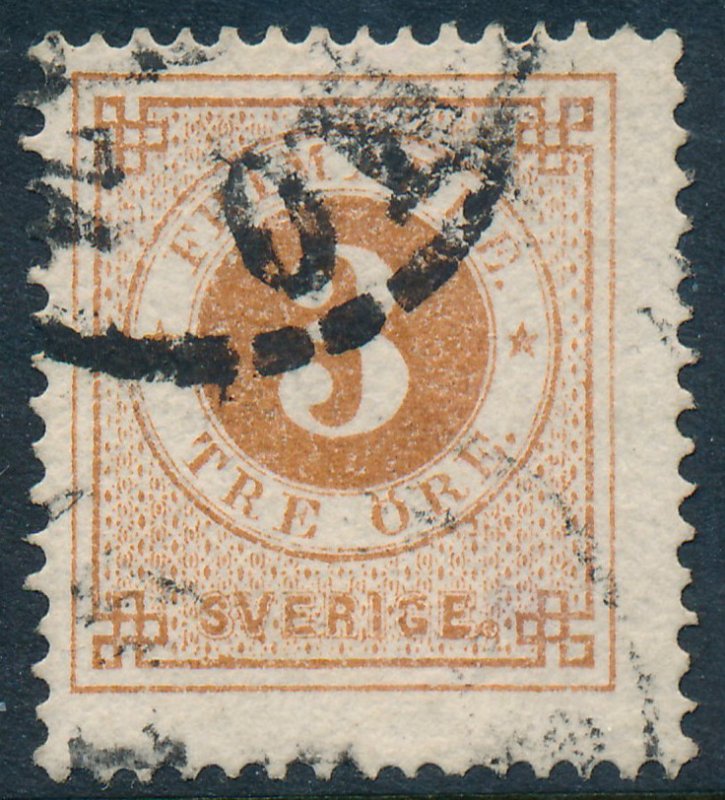 Sweden Scott 17/Facit 17, 3ö orange-brown Ringtyp P.14 F-VF Used