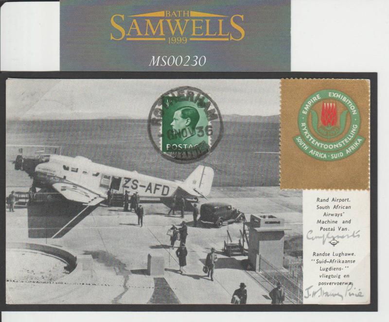 S.AFRICA GB KEVIII FRANKING Card 1936 Empire Exhibition {samwells-covers}MS230