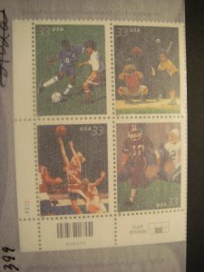 Scott 3399-3402 or 3402a 33c Youth Team Sports, PB4 #P2222 LL, MNH Beauty