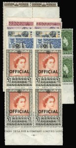 Tanganyika #O1-12 Cat$92, 1959 Officials, complete set in blocks of four, nev...