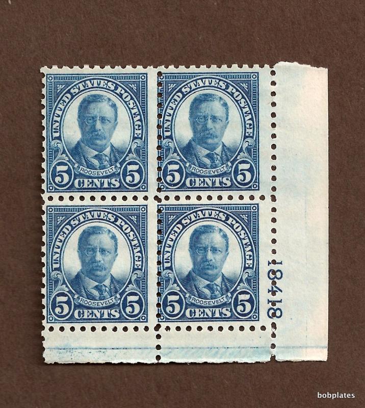 BOBPLATES US #586 T. Roosevelt Lower Right Plate Block 18418 F+ NH SCV= $275