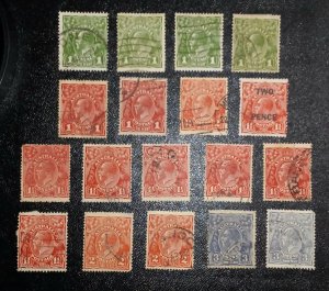 Australia 1901-1929 Lot Of (18) Used KGV Stamps