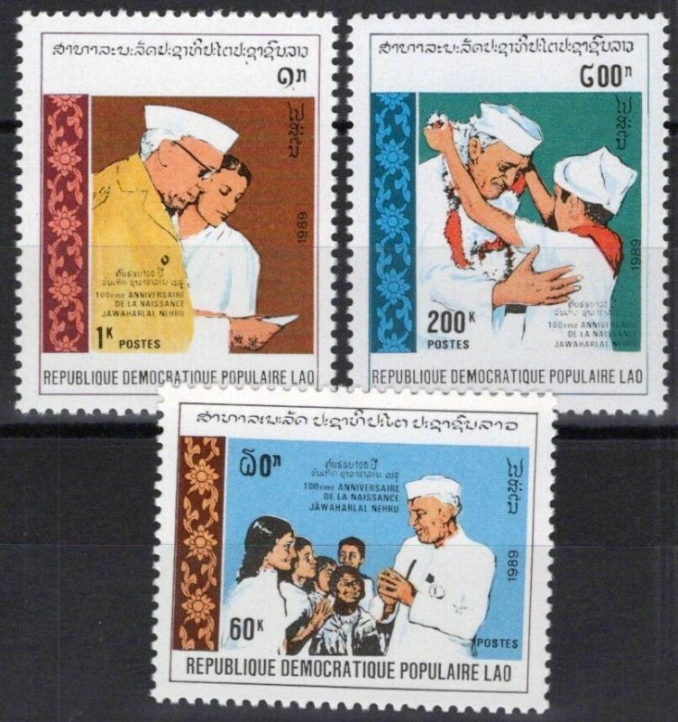 ZAYIX Laos 946-948 MNH Jawaharlal Nehru Statesman 100123S124