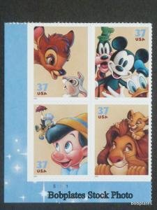 SCOTT  3865-68  ART OF DISNEY  37¢  PLATE BLOCK (LL)  MNH  SHERWOOD STAMP