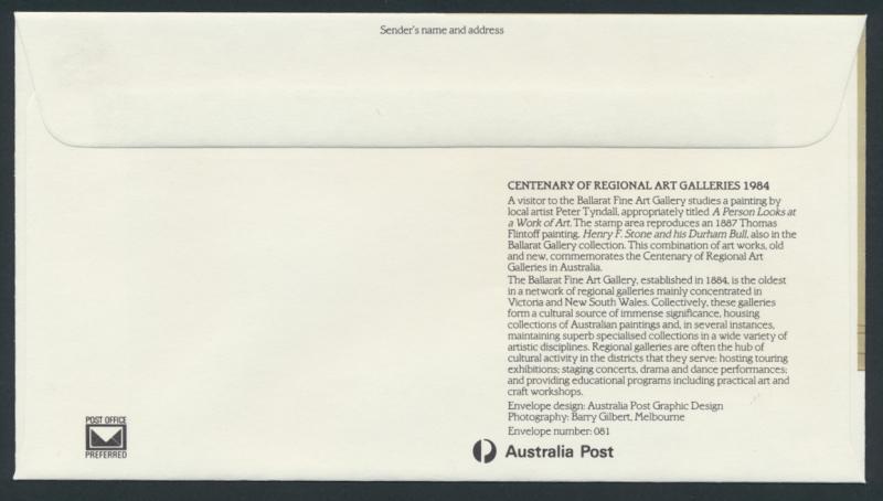 Australia PrePaid Envelope 1984 Centenary of Regional Art Galleries