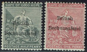 BECHUANALAND 1885 OVERPRINTED CAPE HOPE ½D AND 1D
