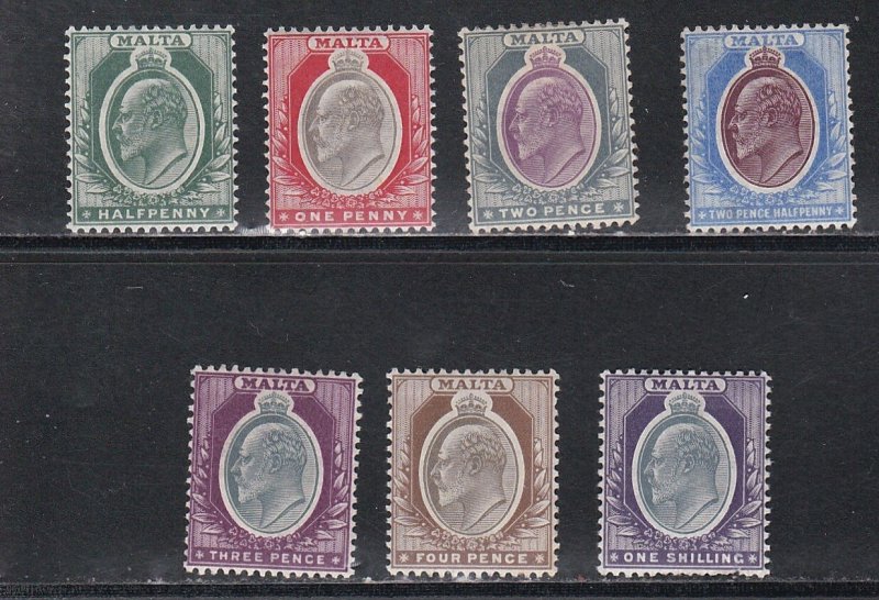 Malta # 21-27, King Edward VII, Mint Hinged, 1/2 of Hinged Cat.