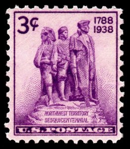 U.S. Scott #837: 1938 3¢ Northwest Territory Sesquicentennial, MNG, VF