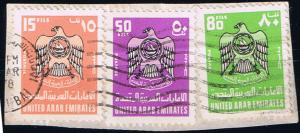 UAE. United Arab Emirates. Stamps on piece.SC 93, 95 & 97