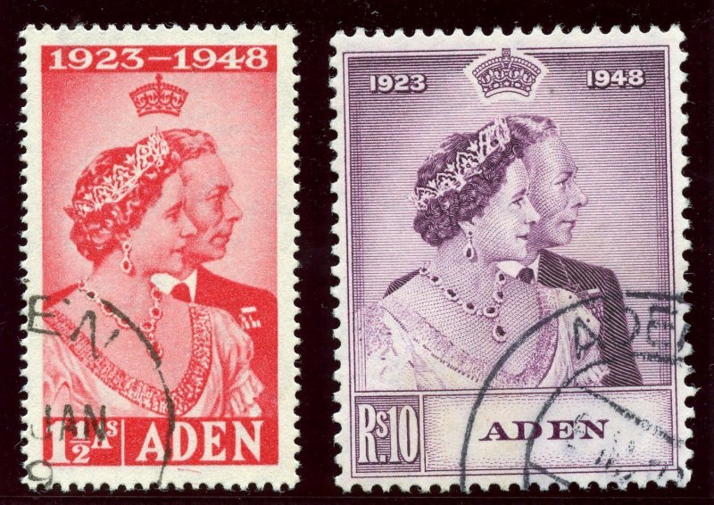 Aden 1949 KGVI Silver Wedding set complete very fine used. SG 30-31. Sc 30-31.