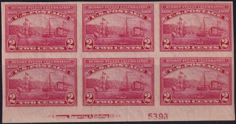 #373 Mint NH, VF, Plate number block of 6, imprint (CV $375) (CV $42.5 - ID42...