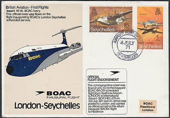 SEYCHELLES 1971 BOAC first flight cover to London...........................K715