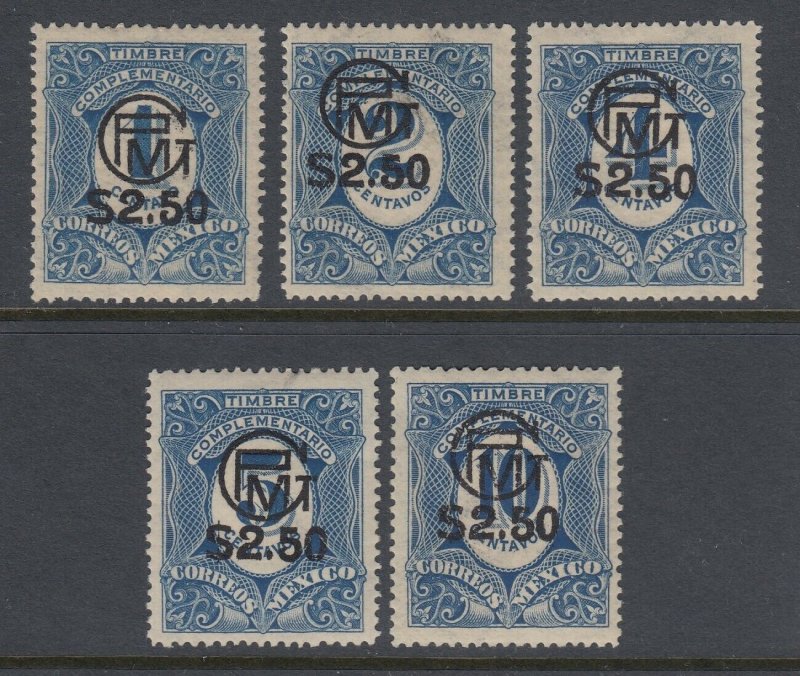 Mexico 1916 G.P. de M. $2.50 Surcharge Complete Set Mint. Scott 603-607