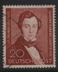 GERMANY-BERLIN 1951 SC. #9N69 20PF RED-BROWN ALBERT LORTZING USED CAT $35