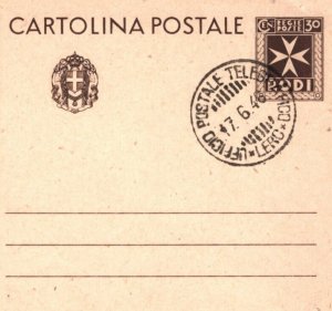 Italy Cols Greece RHODES Rodi Postal Stationery Card LERO 1946 CDS Leros MA1109