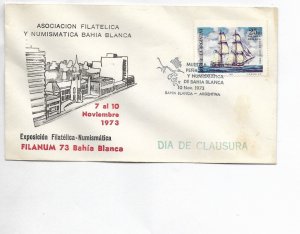 ARGENTINA  1973 COVER PHILATELIC AND NUMISMATIC SHOW IN BAHIA BLANCA MAP SHIPS