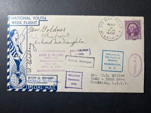 1934 USA Airmail Cover New York Round Trip National Youth Week Pilot Signed