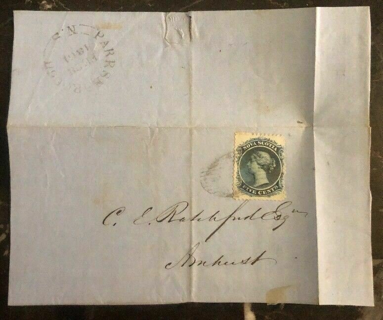 1861 Nova Scotia Canada Letter Sheet Vintage Cover To Amherst