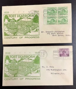 728-729 Two A. C. Roessler Cachets 1933 Century of Progress FDC   P-22