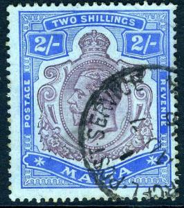 MALTA-1920 2/- Purple & Blue/Blue Sg 51b FINE USED V11444