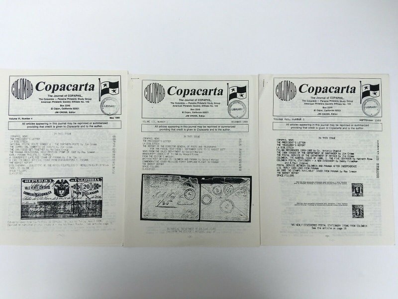 Colombia Panama Copacarta Copaphil Journal. Three issues from 1989