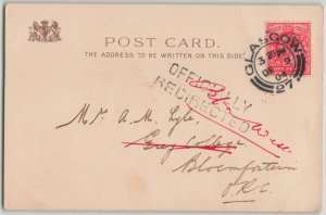 Orange River Colony 1904 OFFICIALLY REDIRECTED Postcard Glasgow to Bloemfontein