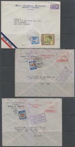 COLOMBIA 1937-47 THREE AIRMAIL COVERS TO NEW YORK VIA MANCOMUM 9 + F,VF 