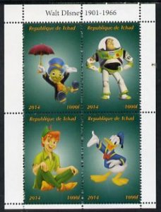 CHAD - 2014 - Disney Characters - Perf 4v Sheet #1 - M N H - Private Issue