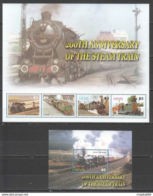 2004 Nevis Transport Steam Trains #2012-15 Michel 14,5 Euro 1Kb+1Bl ** Pm039