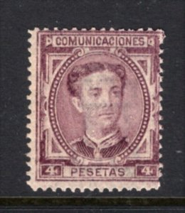 Spain 1876 King Alfonso 4 Pesetas Mint OG Never Hinged #229