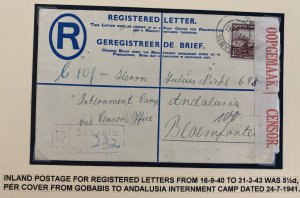 1941 Gobabis South West Africa Censored Cover To Andalusia Interment Camp