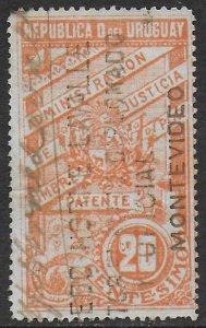 Uruguay 1900 Revenue Patents 20c Orange Fine Used-